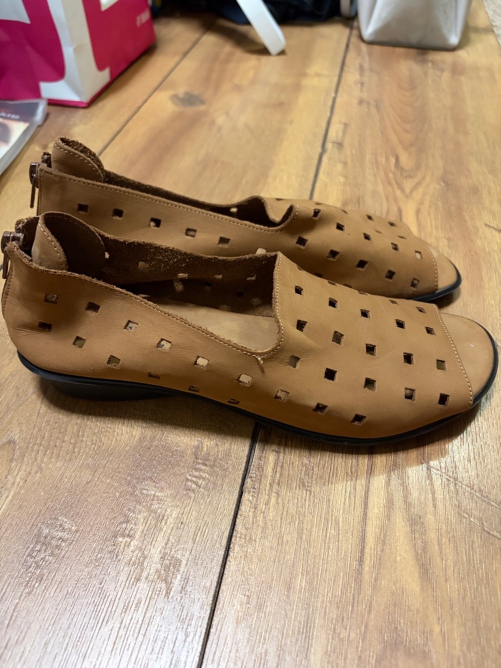 Sesto Meucci Tan Perforated Leather Slip-On Flats
